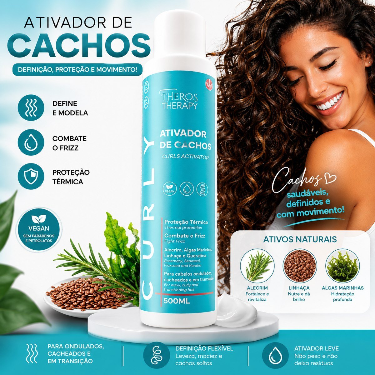 Cliente com cachos definidos usando o Ativador de Cachos