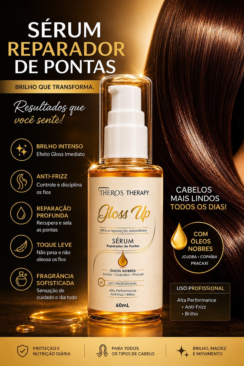 Sérum reparador de pontas Gloss Up — resultados que você sente