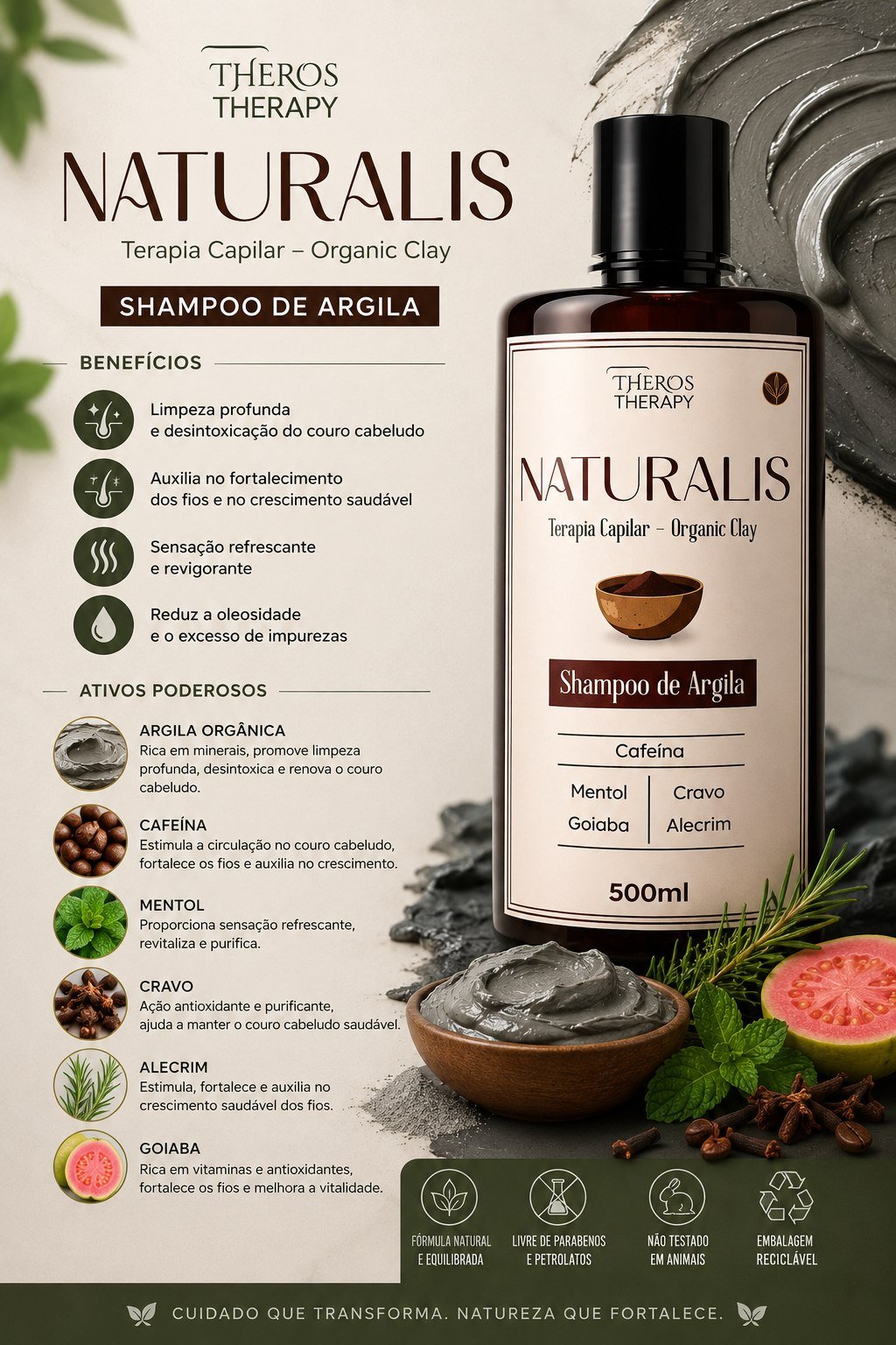 Shampoo de Argila Naturalis com ativos naturais