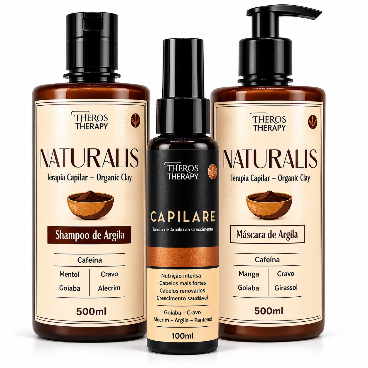 Naturalis — shampoo e máscara de argila com tônico Capilare Theros Therapy